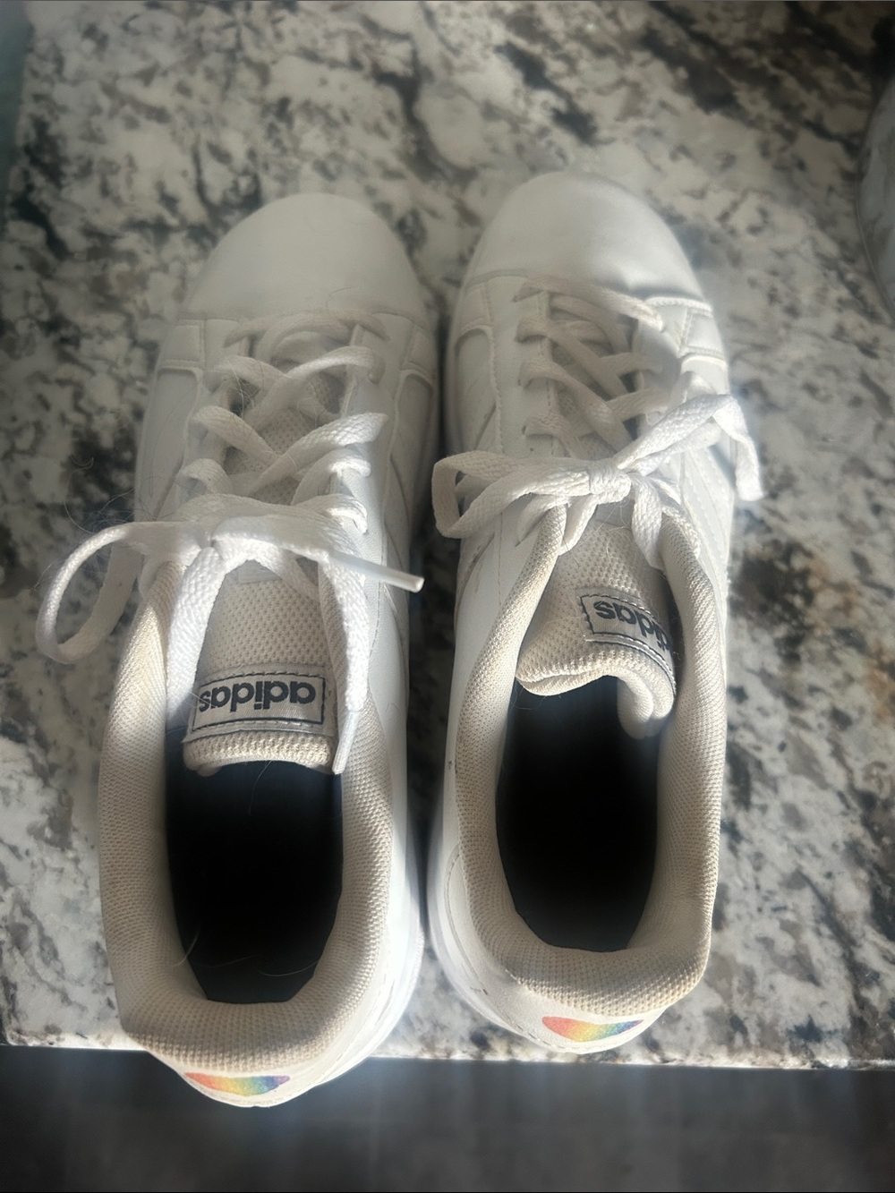 adidas Kids White Sneakers with Subtle Rainbow Heel